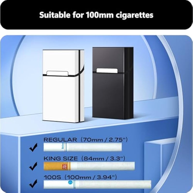 Cigarette Case 100s King Size (2 Pack), Magnetic Switch 20pcs Cigarette Holder Case for Men Women, Cigarettes Smoking Accessories, Metal and Plastic Box for  (Black + Silver) - Image 2